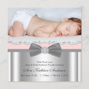 Rosa graue Fotogeburtsanzeige für Baby Mädchen Ankündigung