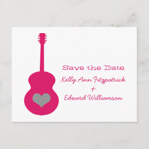 Rosa/graue Gitarre Save the Date Postkarte