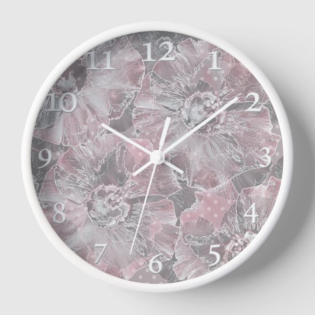 Rosa graue, große Blume Uhr (Vorderseite)