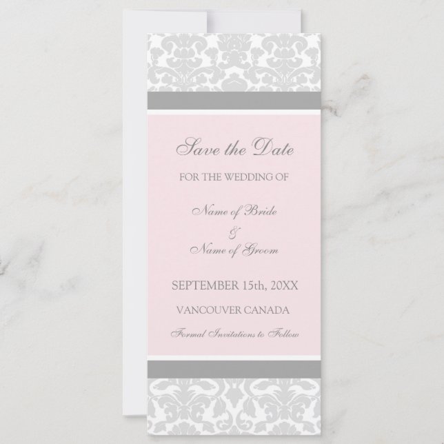 Rosa graue Hochzeit Speichern Sie die Datumskarte Save The Date (Vorderseite)