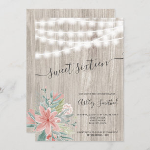 Rosa graue hölzerne mit Blumenschnur beleuchtet Einladung