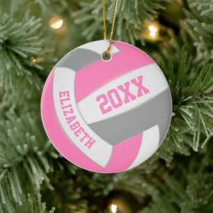 Rosa-graue Mädchen Sport Keepsake Volleyball Keramik Ornament