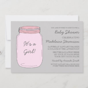 Rosa Graue Mason Jar Custom Baby Dusche Einladunge Einladung