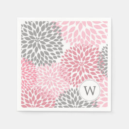 Rosa graue Monogram Dahlias Dinner Servietten