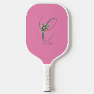 Rosa graue Monogramm-Blume Buchstaben C Pickleball Schläger