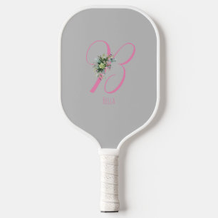 Rosa graue Monogramm-Blume Pickleball Schläger