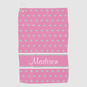 Rosa graue Polka Dot Stripes Skriptname Golfhandtuch