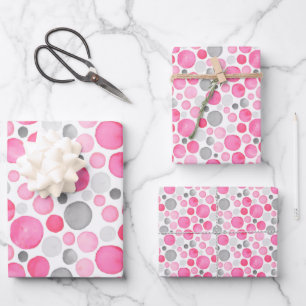 Rosa graue Punkte Geschenkpapier Set