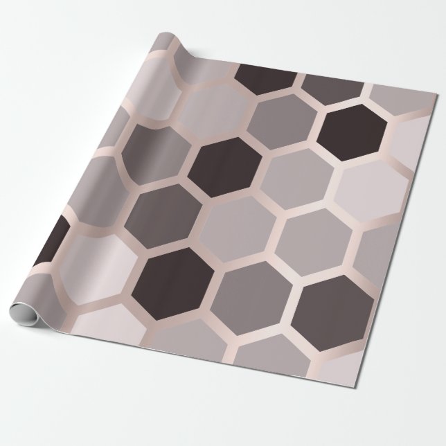 Rosa graue Rose Gold Geometry Honeycomb Hexagon Geschenkpapier (Ungerollt)