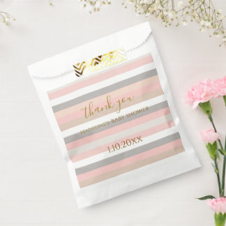 Rosa Graue Streifen Custom Baby Shower Geschenktütchen