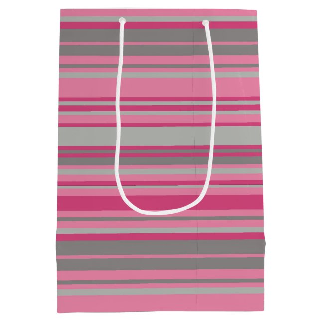 Rosa graue Streifen Mittlere Geschenktüte (Rückseite)