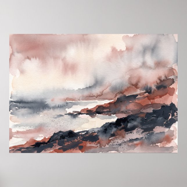 Rosa Graue Sturm-Meereslandschaft Poster (Vorne)