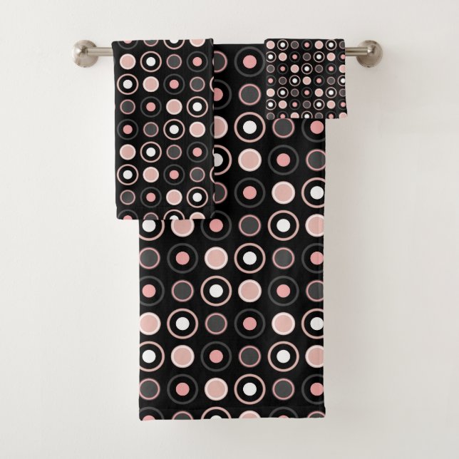 Rosa, graue und schwarze Punkte Badhandtuch Set (Insitu)
