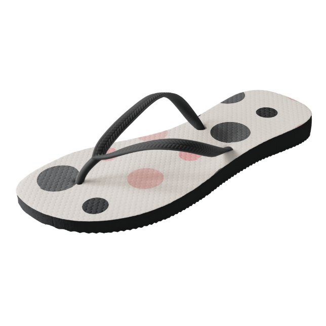 Rosa, graue und schwarze Punkte Flip Flops (Schrägansicht)