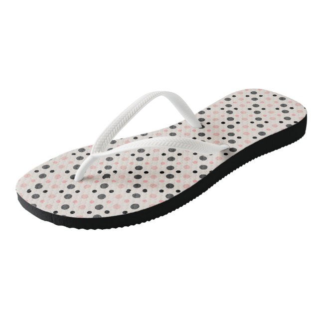 Rosa, graue und schwarze Punkte Flip Flops (Schrägansicht)