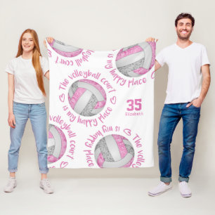 Rosa graue Volleyballfeld Happy Place Typografie Fleecedecke