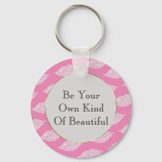 Rosa graue weiße Diamantlippen Schlüsselanhänger (Vorderseite)