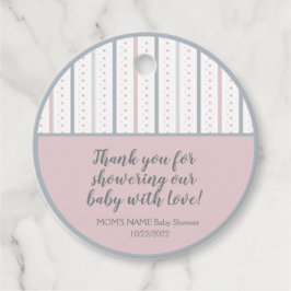 Rosa graue, weiße Streifen und gepunktete Babydusc Geschenkanhänger