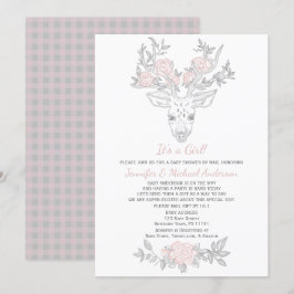 Rosa graue Woodland Girl Deer Baby Dusche per Post Einladung