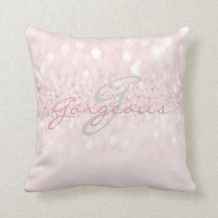 Rosa grauer Girly-Glitzer Silbermonogramm Name Kissen