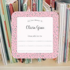 Rosa Grauer Leopard-Rahmen mit dem Namen 2 Buchzei Quadratischer Aufkleber