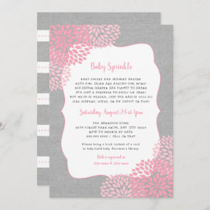 Rosa graues Blumenmädchen-Baby besprühen Einladung
