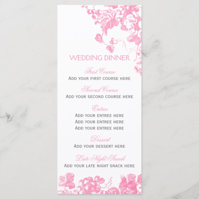 Rosa graues Blumenmenü für Hochzeitsessen Vorlage  (Vorderseite)