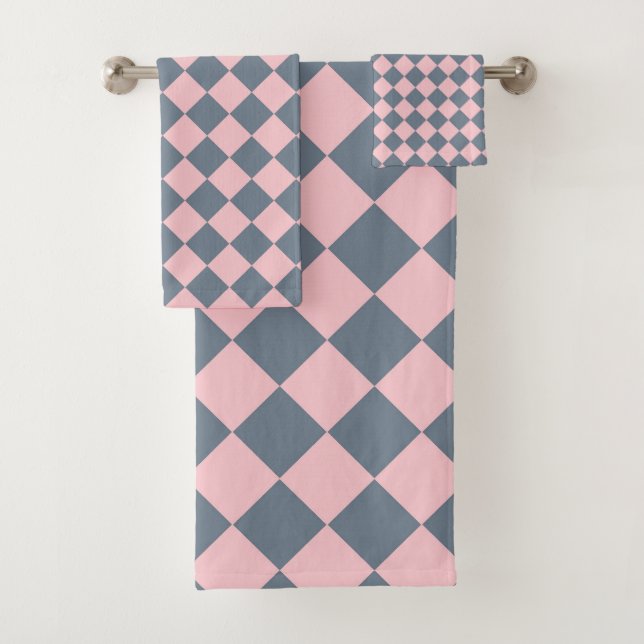 Rosa graues Schachbrett Diamantmuster Badhandtuch Set (Insitu)