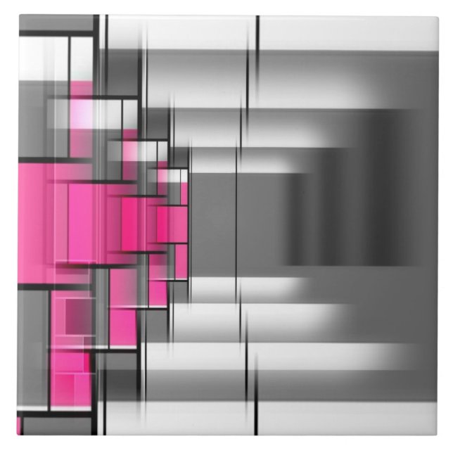 Rosa graues und weißes geometrisches Muster Fliese (Vorderseite)