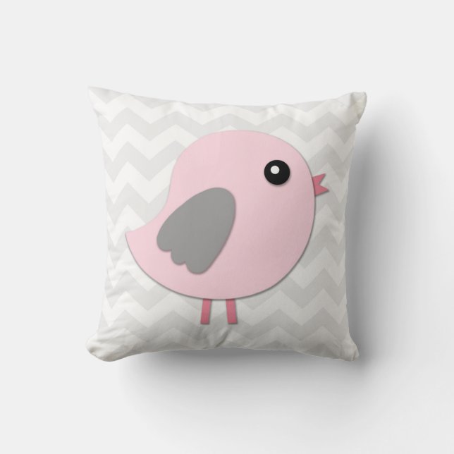 Rosa graues Vogel-Kinderzimmerthrow-Kissen Kissen (Vorderseite)