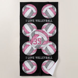 Rosa-Graumädchen Liebe Volleyball personalisiert Strandtuch