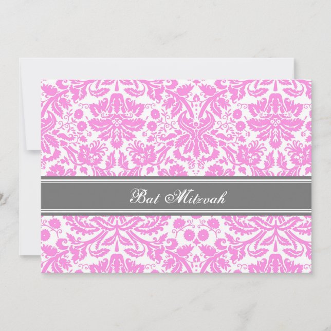 Rosa Gray Damask Bat Mitzvah Einladungen (Vorderseite)