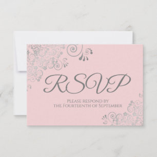 Rosa & Gray Elegante Silver Lace Frills Wedding RSVP Karte