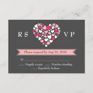 Rosa Gray Wedding RSVP Card mit Liebe und Herz