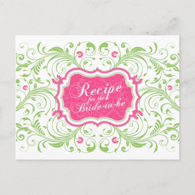 Rosa Green Floral Rezept Card für die Braut Postkarte (Vorderseite)