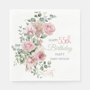 Rosa Greenery Eucalyptus 55. Geburtstag Erröten Serviette