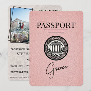 Rosa Griechenland Reisepass Save the Date Karte