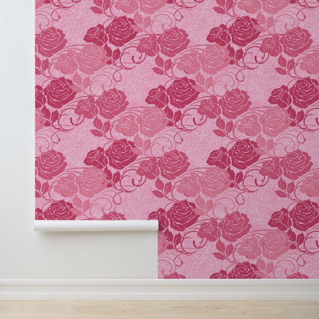 Rosa Große Vintage Viktorianische Rose Tapete (Anwendung)