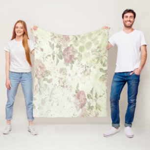Rosa Grün Blumen Landhausstil Shabby Chic Fleecedecke