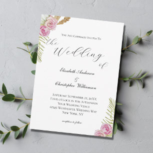 Rosa Grün Braune Florale Boho Aquarell Hochzeit Einladung