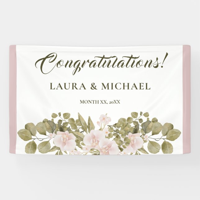 Rosa, grün, elegant Boho Style Wedding Bann Banner (Horizontal)