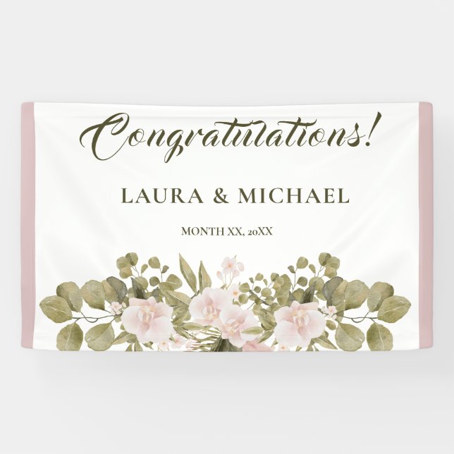 Rosa, grün, elegant Boho Style Wedding Bann Banner (Horizontal)