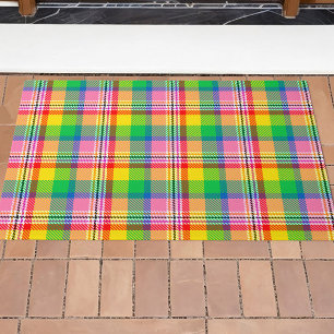 Rosa Grün Gelb Madras Karo Design  Fußmatte