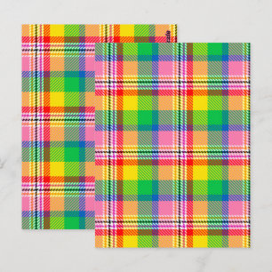 Rosa Grün Gelb Madras Karo Design Postkarte