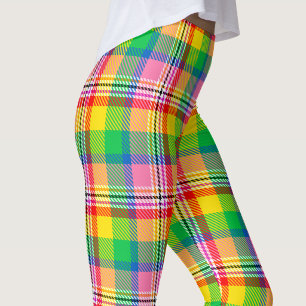 Rosa Grün Gelb Madras-Karodesign Leggings