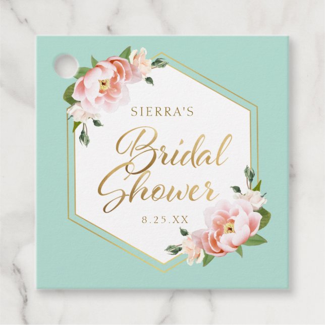 Rosa grün-goldfarbenes Brautparty Geschenkanhänger (Vorderseite)