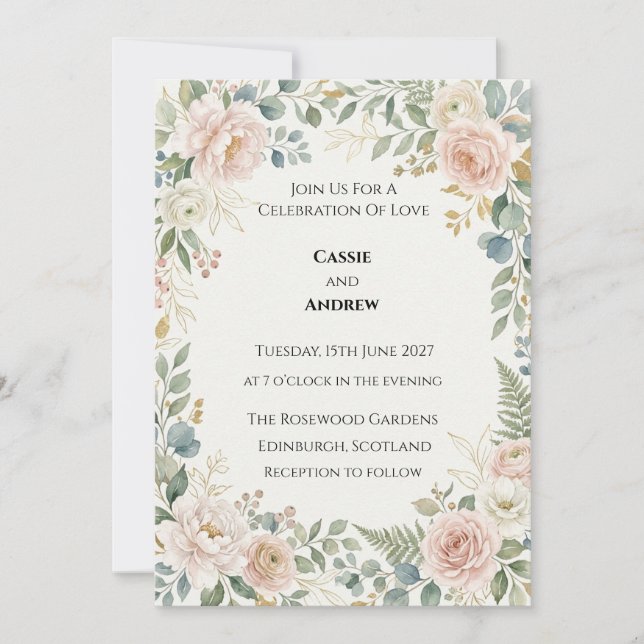 Rosa Grün-Hochzeit Einladung (Vorderseite)