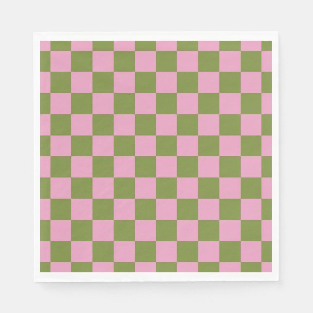Rosa Grün kariert Gingham-Muster Serviette (Vorderseite)
