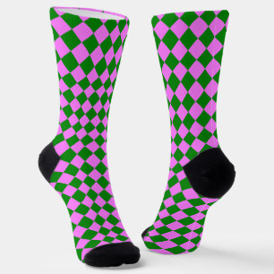Rosa grün kariertes Diamantmuster Socken