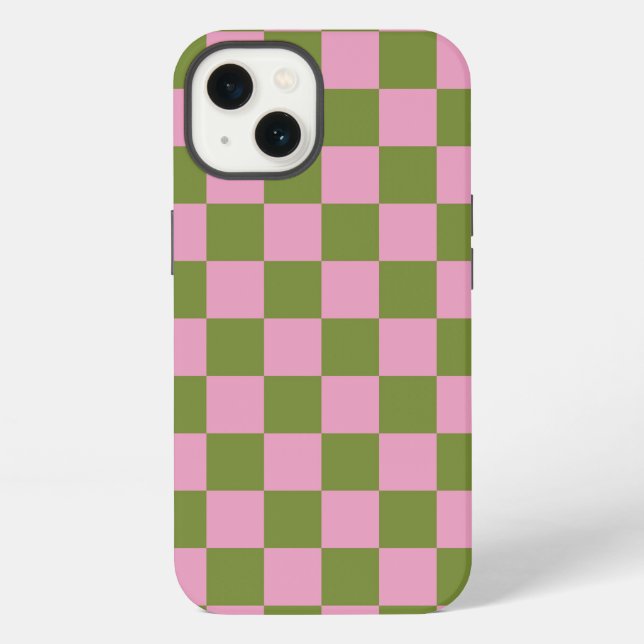 Rosa Grün kariertes Gingham-Muster iPhone Hülle (Rückseite)
